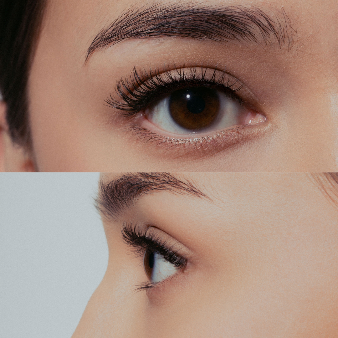 close up image of noohn beauty 9 to 5 false eyelashes on model with double eyelid eyes